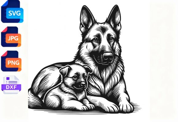 German Shepherd Dog Mom and Puppy SVG: A Designer’s Embroidery Test